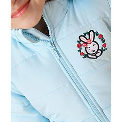 Babyhug Full Sleeves Hooded Padded Jacket Bunny Embroidery - Blue