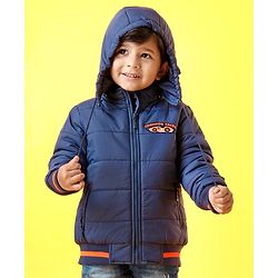 Babyhug Full Sleeves Hooded Padded Jacket - Navy Blue