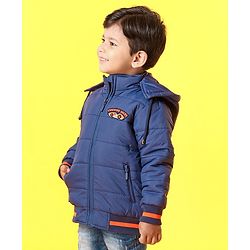 Babyhug Full Sleeves Hooded Padded Jacket - Navy Blue