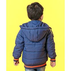 Babyhug Full Sleeves Hooded Padded Jacket - Navy Blue