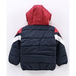 Babyhug Full Sleeves Hooded Padded Jacket Adventure Patch - Red Navy Blue