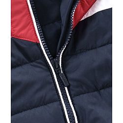 Babyhug Full Sleeves Hooded Padded Jacket Adventure Patch - Red Navy Blue