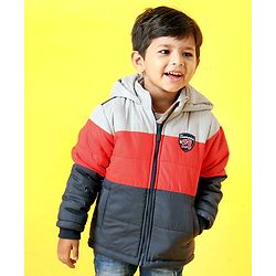 Babyhug Full Sleeves Hooded Padded Jacket - Red Grey