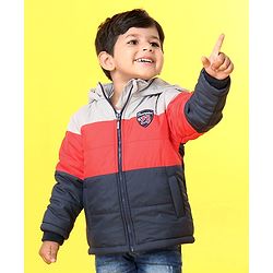 Babyhug Full Sleeves Hooded Padded Jacket - Red Grey