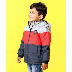 Babyhug Full Sleeves Hooded Padded Jacket - Red Grey