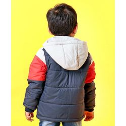 Babyhug Full Sleeves Hooded Padded Jacket - Red Grey