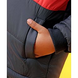 Babyhug Full Sleeves Hooded Padded Jacket - Red Grey