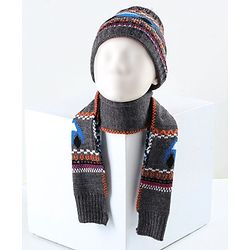 Babyhug Woollen Cap & Muffler Grey - Cap Diameter 10.5 cm