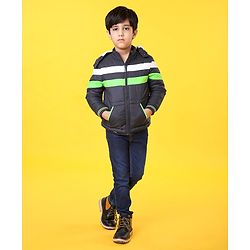 Babyhug Full Sleeves Jacket With Hood - Blue