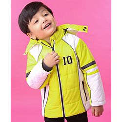 Babyhug Full Sleeves Hooded Padded Jacket Numeric 10 Patch - Green White