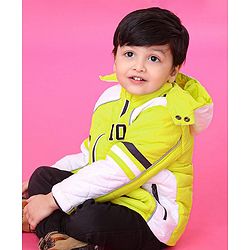 Babyhug Full Sleeves Hooded Padded Jacket Numeric 10 Patch - Green White