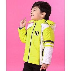 Babyhug Full Sleeves Hooded Padded Jacket Numeric 10 Patch - Green White