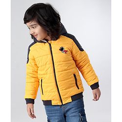 Babyhug Full Sleeves Hooded Jacket Superhero Patch  - Yellow