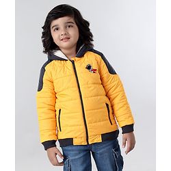 Babyhug Full Sleeves Hooded Jacket Superhero Patch  - Yellow