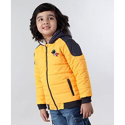 Babyhug Full Sleeves Hooded Jacket Superhero Patch  - Yellow