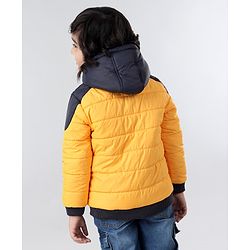 Babyhug Full Sleeves Hooded Jacket Superhero Patch  - Yellow