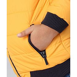 Babyhug Full Sleeves Hooded Jacket Superhero Patch  - Yellow