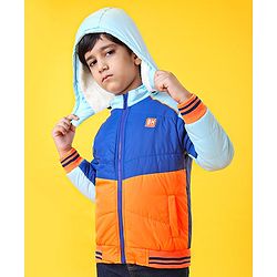 Babyhug Full Sleeves Jacket With Hood - Blue Orange