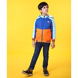 Babyhug Full Sleeves Jacket With Hood - Blue Orange