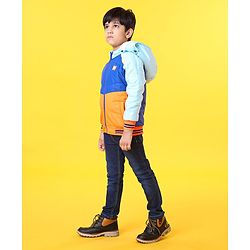 Babyhug Full Sleeves Jacket With Hood - Blue Orange