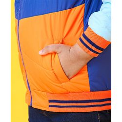 Babyhug Full Sleeves Jacket With Hood - Blue Orange