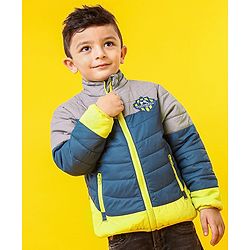 Babyhug Full Sleeves Colourblock Jacket - Blue Grey