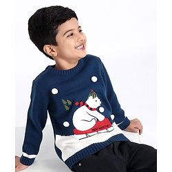 Babyhug Full Sleeves Pullover Sweater Bear Print - Navy