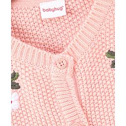 Babyhug Full Sleeves Sweater Floral Embroidery - Peach