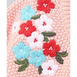 Babyhug Full Sleeves Sweater Floral Embroidery - Peach