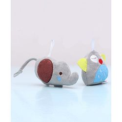 Babyhug Elephant & Owl  Clip On Soft Toys Pack of 2 Grey - Height 6.5 cm