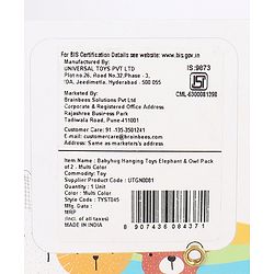 Babyhug Elephant & Owl  Clip On Soft Toys Pack of 2 Grey - Height 6.5 cm