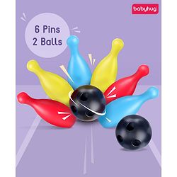 Babyhug Premium Bowling Pin Set with 6 Pins and 2 Balls|Fun Learning of Numbers & Counting| Indoor Outdoor Sports Toy for Kids| Best Gifts for 3 Years+ Kids| BIS Certified