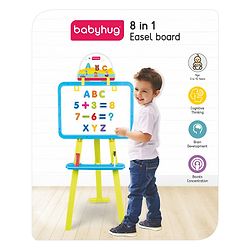 Babyhug 8-in-1 Adjustable Easel Board - Magnetic Whiteboard & Chalkboard with Alpha & Numeric | Hight Adjustable | Educational Toy | Enhances Learning & Creativity | Blue & Green |BIS Certified