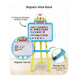 Babyhug 8-in-1 Adjustable Easel Board - Magnetic Whiteboard & Chalkboard with Alpha & Numeric | Hight Adjustable | Educational Toy | Enhances Learning & Creativity | Blue & Green |BIS Certified