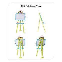 Babyhug 8-in-1 Adjustable Easel Board - Magnetic Whiteboard & Chalkboard with Alpha & Numeric | Hight Adjustable | Educational Toy | Enhances Learning & Creativity | Blue & Green |BIS Certified