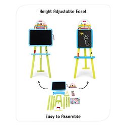 Babyhug 8-in-1 Adjustable Easel Board - Magnetic Whiteboard & Chalkboard with Alpha & Numeric | Hight Adjustable | Educational Toy | Enhances Learning & Creativity | Blue & Green |BIS Certified