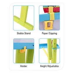 Babyhug 8-in-1 Adjustable Easel Board - Magnetic Whiteboard & Chalkboard with Alpha & Numeric | Hight Adjustable | Educational Toy | Enhances Learning & Creativity | Blue & Green |BIS Certified