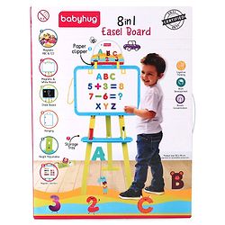 Babyhug 8-in-1 Adjustable Easel Board - Magnetic Whiteboard & Chalkboard with Alpha & Numeric | Hight Adjustable | Educational Toy | Enhances Learning & Creativity | Blue & Green |BIS Certified