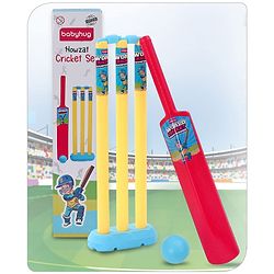Babyhug Cricket Set - Yellow & Red with Bat, Stump, Bails, Ball & Holder | Cricket Kit for Boys and Girls | Indoor Outdoor Play | Birthday Gift |BIS Certified |