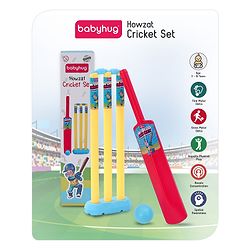 Babyhug Cricket Set - Yellow & Red with Bat, Stump, Bails, Ball & Holder | Cricket Kit for Boys and Girls | Indoor Outdoor Play | Birthday Gift |BIS Certified |