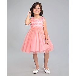 Babyhug Sleeveless Party Wear Ruffled Frock - Peach