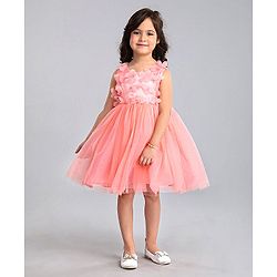 Babyhug Sleeveless Party Wear Ruffled Frock - Peach