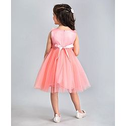 Babyhug Sleeveless Party Wear Ruffled Frock - Peach