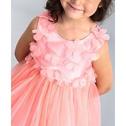 Babyhug Sleeveless Party Wear Ruffled Frock - Peach