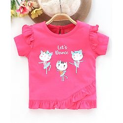 Babyhug Short Sleeves Top Kitty Print - Pink
