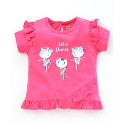 Babyhug Short Sleeves Top Kitty Print - Pink