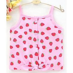 Babyhug Singlet Sleeves Tee Strawberry Print - Pink