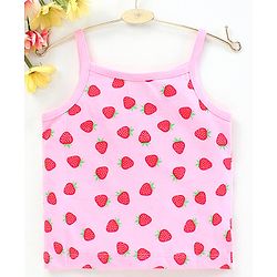 Babyhug Singlet Sleeves Tee Strawberry Print - Pink
