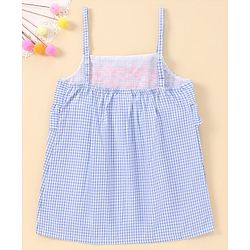 Babyhug Singlet Checks Poplin Top with Embroidery & Frill Detailing - Blue & White