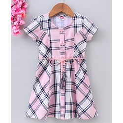 Babyhug Knee Length Frock Checked Print - Pink